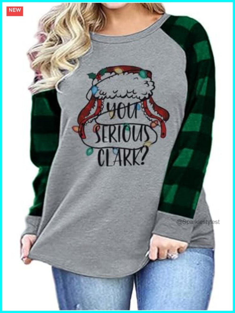 You Serious Clark Christmas Tee Plaid Sleeve Plus Size Holiday Shirt